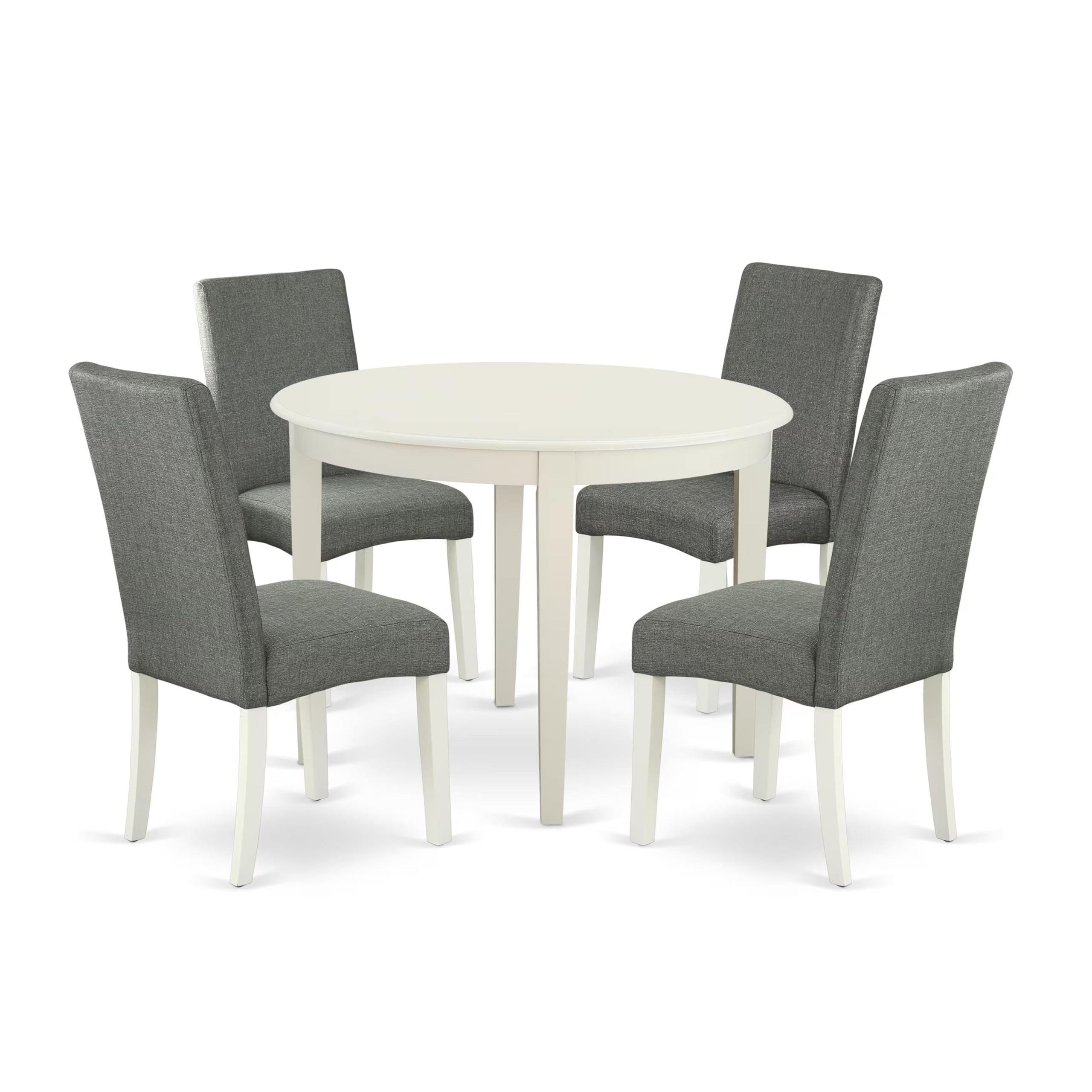 East West Furniture Bodr5-Lwh-07 5 Piece Modern Dining Table Set Includes A Round Kitchen Table And 4 Gray Linen Fabric Upholstered Parson Chairs, 42X42 Inch, Linen White